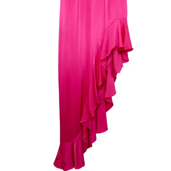 Revolve Bardot Ember Midi Dress Hot Pink High Low Asymmetrical V-Neck Large Sexy - Picture 8 of 14